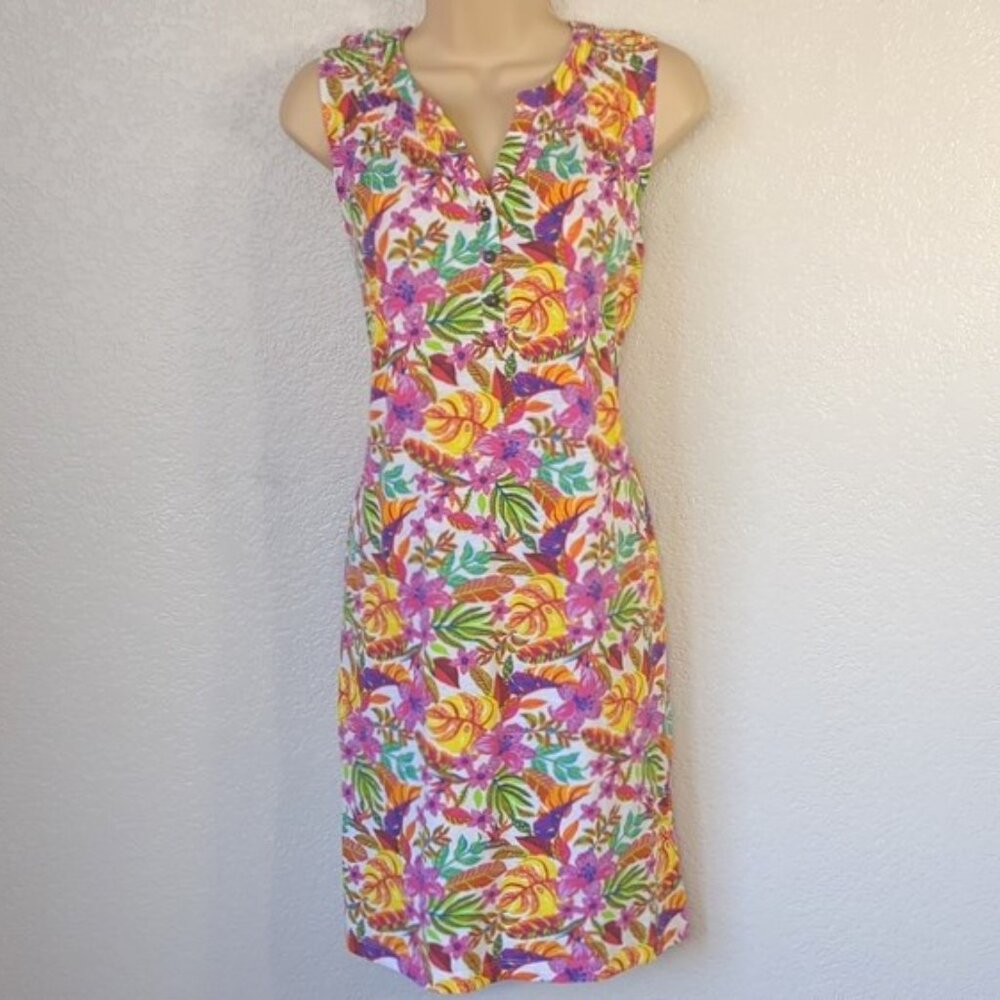Stella Parker Size L Dress Sleeveless Split Neck  Button Floral Print